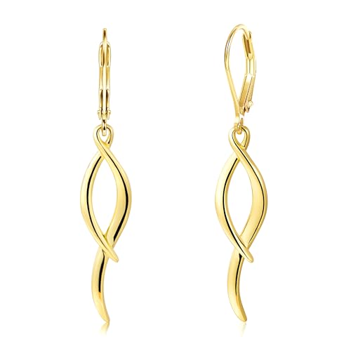 ALEXCRAFT Twisted Silver Dangle Earrings, Hypoallergenic Elegant Lightweight 14k Gold Plated Long Brushed Twisted Tassel Dangling Drop Leverback Earrings for Women Trendy Statement Jewelry in Box - color: Gold