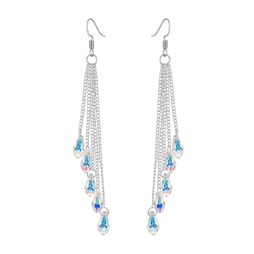 Silver Dangle Earrings For Women Trendy,Boho Cute Drop Western Earings,Vintage Gothic Ethnic Statement Beach Vacation Long Earrings with Leaf Teardrop Turquoise Crystal Tassels,Fashion Jewelry Birthday Gift. - color: A11) Crystal Chain Tassels