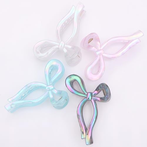 4 Pcs Bow Hair Clips Elegant Hair Claw Butterfly Hair Accessories for Girls Nonslip Butterfly Clips Hair Styling Accessories for Women - color: 4 Pcs-Iridescent Style(Gray,Pink,Blue,White)