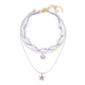 Shell Beach Choker Necklace Set for Women Boho Layered Beaded Adjustable Starfish Conch Shell Nacklace Imitaion Pearl Rice Beads Necklace Summer Ocean Vacation Jewelry - color: Purple