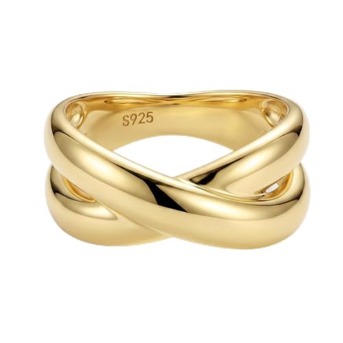 Cross Ring 14K Gold Plated 925 Silver with CZ, Stackable Rings - color: Intertwined 14K Gold, size: 8