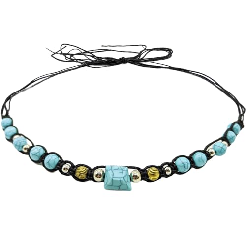 Hat Band for Cowboy Cowgirl, Turquoise Hand Made Replaceable Beaded Belt for Panama Fedora - color: Square Turquoise