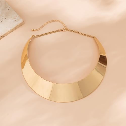 Chunky Chain Necklaces Women Statement Collar Necklace Gold Flat Snake Chain Choker Ribbed Design for Party, Dress Jewelry Gifts - color: A9