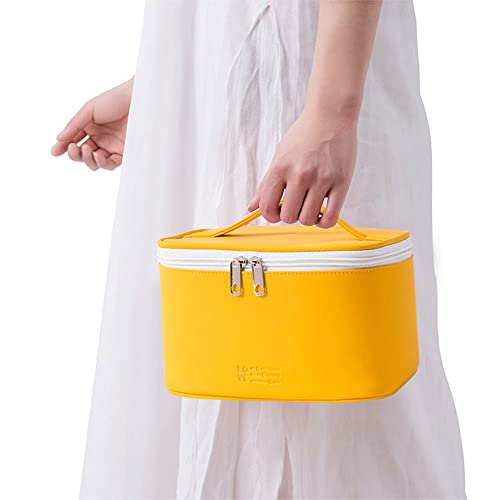 Meiyuuo Makeup Bag Large Cosmetic Bags for Women Girls Cute Travel Zipper Pouch Toiletry Organizer for Beauty Essentials Waterproof (Yellow) - color: Bright Yellow