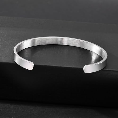 MEALGUET Stainless Steel Mens Cuff Bracelet : Minimal Cool Silver/Black/Gold Plated Open Metal Cuff Bangle Bracelets for Men,Mens Bracelet Jewelry Gift - color: Silver-Single, size: Medium( fit 5.5"-7.2" wrist)