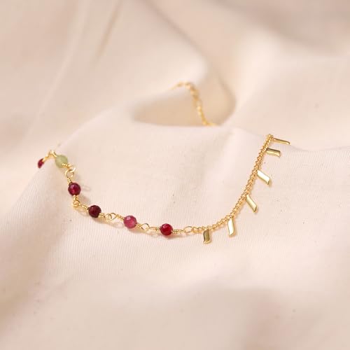 Yumikoo 18k Gold Plated Anklet Ankle Bracelets for Women - style: Colorful gemstones and gold tassels