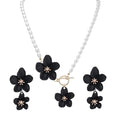 WCRAZYE Gold Flower Earrings Necklace Set for Women Boho Summer Daisy Floral Statement Earrings Brides Wedding Guest Dresses Jewelry - color: Black B