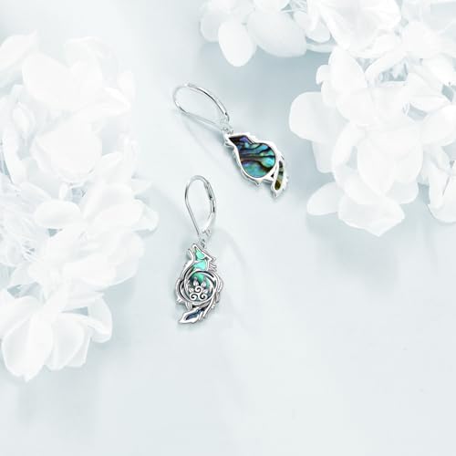 TIGER RIDER Abalone Shell 925 Sterling Silver Dangle Earrings Lightweight Filigree Dangle Drop Earrings for Women - style: wolf