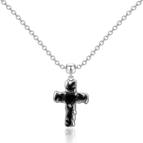 14K Gold Plated Cross Pendant Necklaces for Women Trendy, Dainty Choker CZ Cross Necklace Non Tarnish,Simple Tiny Cross Necklace for Jewelry Gifts - style: Heart-Platinum