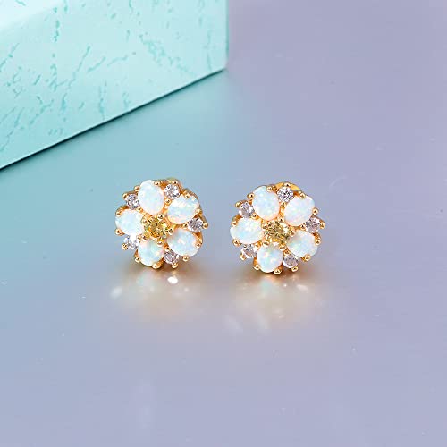 CiNily Flower Earrings,Opal Stud Earrings Sterling Silver or White Gold/Rose Gold Plated Ladies Flower Stud Earrings Cute Unique Earrings for Girls - color: yellow gold