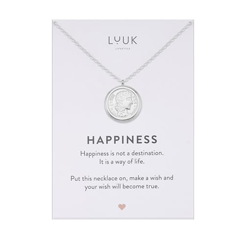 LUUK LIFESTYLE Minimalist necklace with rainbow pendant, HAPPINESS slogan card, symbol of diversity, waterproof stainless steel, gift for women, trendy, chic, silver - color: Silver, size: Cleopatra