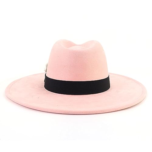 LIDHAY Big Wide Brim Fedora Hats for Women Men Western Suede Hat Panama Hat Outdoor Hats - color: Skin Pink