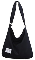 Covelin Women's Retro Large Size Canvas Shoulder Bag Hobo Crossbody Handbag Casual Tote - color: Black