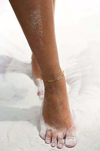 LOYATA Dainty Ankle Bracelet,14K Gold Plated Tiny Bead Anklet Dainty White Cubic Zirconia Cross Tassel Foot Chain Cute Lucky Moon Evil Eye Foot Jewelry Boho Anklets for Women - color: gold-anklet-019