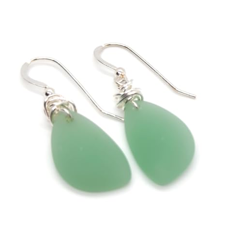 Popular Recycled Sea Glass Earrings on Sterling Silver Hooks - color: Jade Green 2