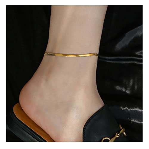 ChainsHouse Ankle Bracelets for Women, Stainless Steel Chain Anklets Waterproof, Women Summer Beach Jewelry Gift, Come with Box - color: 09. 3mm-Herringbone-Gold