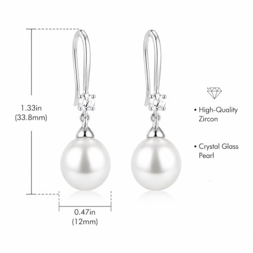 Pearl Earrings for Women, 14k Gold Plated Trendy Diamond Pearl Drop Earrings Hypoallergenic Dainty Bridal Gifts Wedding jewelry for Women - color: C—Silver