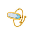 18K Gold Plated Adjustable Twisted Rings for Women Non Tarnish Oval Czech Glass Stone Stainless Steel Statement Rings Open Gemstone Boho Stackable Band Jewelry - color: Light Blue