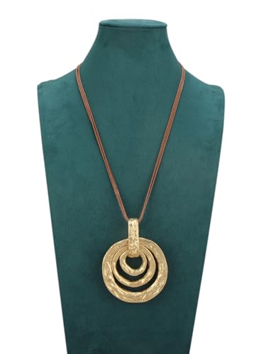 Bohemian Necklaces for Women Long Leather Necklace with Large Pendant Chunky Boho Hippie Jewelry Pendant Chocker Necklace - style: Large Gold Pendant Necklace