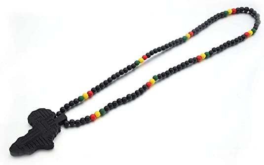 COLORFUL BLING Hip-hop Africa Map Pendant Necklace for Men African Continent Egyptian Multicolor 8MM Wooden Bead Chain Necklace Natural Wood Jewelry - style: style 1