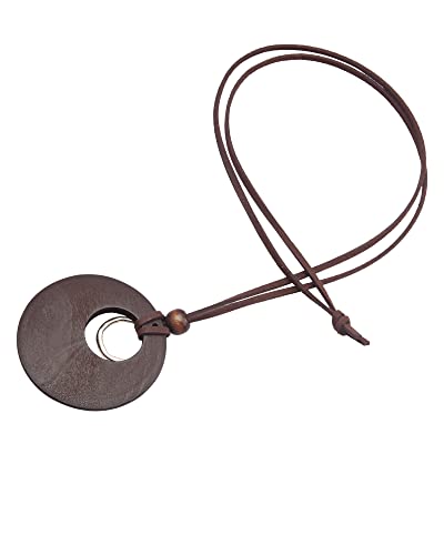 PU Leather Necklace Vintage Boho Style Multilayer Pendant Long Sweater Necklace Jewelry for Women Men with Adjustable Leather Cord - color: Brown/Gold