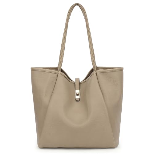 TANTOMI Tote Bag for Women Vegan Leather Purses and Handbags Ladies Waterproof Big Shoulder Bag for Travel - color: A-gray Beige