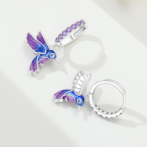 925 Sterling Silver Dangle Earrings for Women, Butterfly&Bee Animals Design, Hypoallergenic Jewelry gifts - color: Blue purple bird earrings