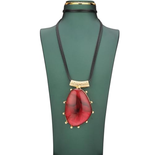 Leather Necklace for Women Large Pendant Hippie Choker Necklace Vintage Sweater Necklace Chunky Boho Necklaces for Women - style: Leather Vintage Necklace