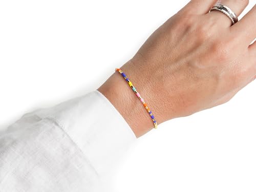 NAZ COLLECTION – Dainty Seed Bead Bracelet, Handmade Multicolor Bohemian Stackable Beaded Bracelets, Colorful Beach Surfer Boho Bracelets, Adjustable Charm String, Summer Jewelry for Women, ADULT Bracelets - color: Neon