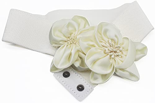 ALAIX Women's Wide Belt Stretchy Chunky Waist Belt Dress Belts Big Flower Cinch Belts Elastic Belts for Women - color: White, size: Fits Waist (39~42 inches)