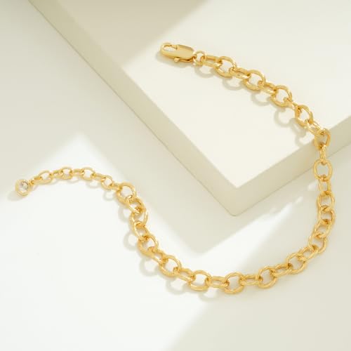 BENEIGE Women Bracelet 14K Gold Plated Paperclip Satellite Bead Ball Oval Cuba Cable Box Chain Daily Charm Layered Link Silver Bracelets Adjustable Jewelry - style: Paperclip Thread Ring