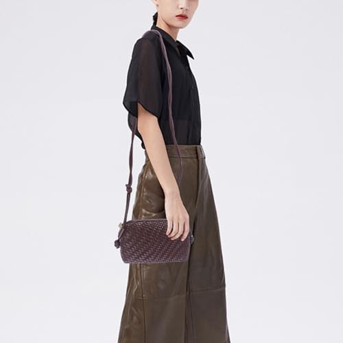 Woven Crossbody Bags for Women Handwoven Purses Vegan Leather Small Handbag Handmade Shoulderbag | Lightweight - color: Coffee