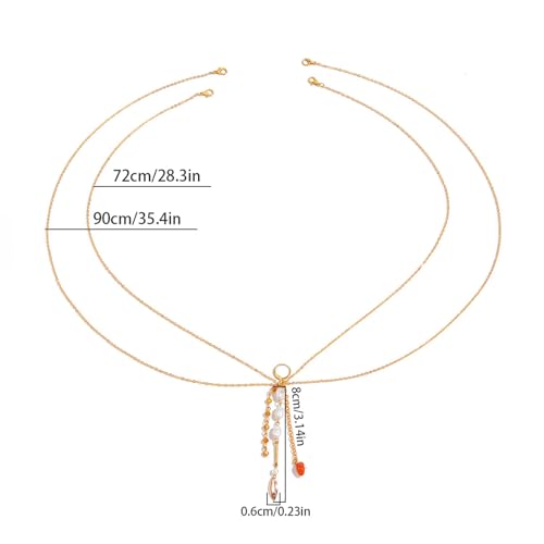 Summer Beach Ocean Pearl Waist Chain,Bikini Seashell Body Chain Jewelry,Pearl Tassel Belly Chain,Festival Rave Starfish Chest Jewelry for Women - color: Red