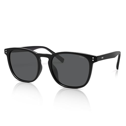 SOJOS Unisex Rounded Square Polarized Sunglasses TR90 Frame UV400 Protection Lightweight Retro for Women & Men - color: Black/Grey