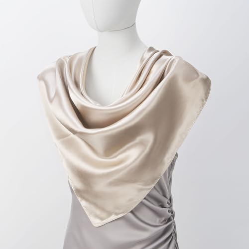 QIUTIMIY 35"x35" Like Silk Head Scarf for Women Satin Feel Large Square Scarf for Hair Wrapping and Sleeping Fashion Bandana - color: (90cm)square Scarf 27