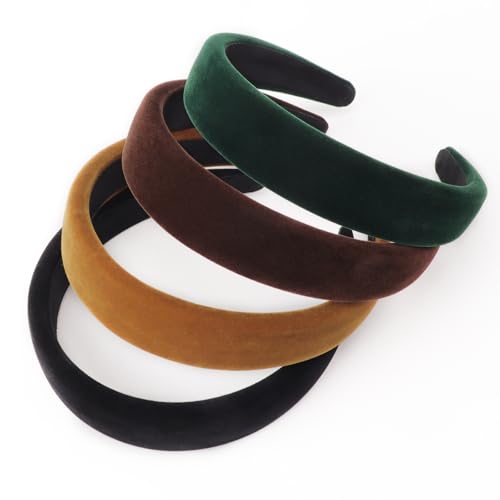 DRESHOW 4 Pcs Velvet Wide Headbands for Women Girls Turban Vintage Boho Head Bands Fashion Non Slip Head Wraps Hoop Hair Accessories - color: 4 Pack: Black, Dark Coffee, Dark Green, Coffee