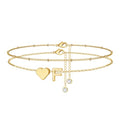 M MOOHAM Gold Initial Ankle Bracelets for Women - Layered Heart Letter A-Z Initial Dainty Gold Anklets for Women Waterproof, Womens Anklets Jewelry Birthday Gifts Jewelry - color: F