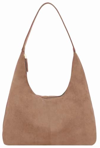 Women’s Trendy Suede Tote Bag Shoulder Bags For Women Fall Underarm Bag Winter Hobo Bag Work Purses Suede Travel Handbag - color: Beige