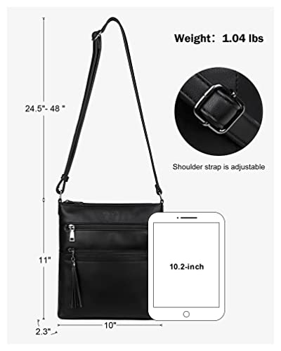MASINTOR Crossbody Purses for Women, Multi Pocket Casual Crossbody Bag, Adjustable Strap Shoulder Bag with Tassel - color: Pure Black