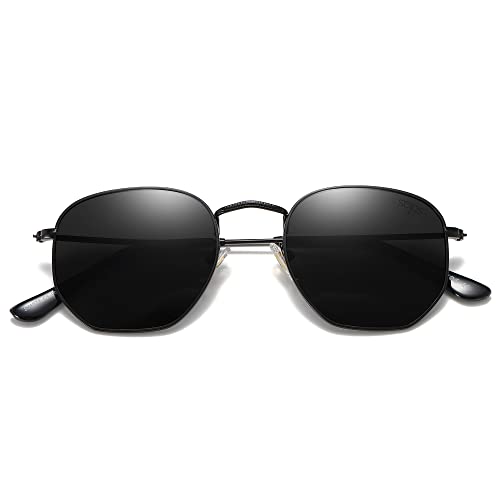 SOJOS Square Polarized Sunglasses for Women Men Small Hexagonal Polygon Shades SJ1072 - color: Matt Black