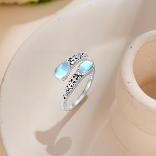 Moonstone Ring for Women 925 Sterling Silver Adjustable Open Ring Boho Statement Jewelry Gift for Her - style: Cross Open Ring
