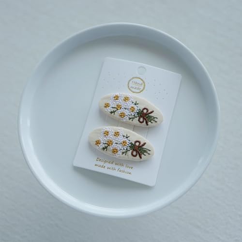 Set Of 2 Delicate Hand Embroidered Hair Clip Vintage Flower Zouju Hair Clip For Daughters Teens Women Girlfriends Wives Unique Hair Accessories (Beige) - color: Beige Hair Clip