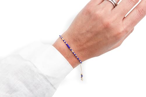 NAZ COLLECTION – Dainty Seed Bead Bracelet, Handmade Multicolor Bohemian Stackable Beaded Bracelets, Colorful Beach Surfer Boho Bracelets, Adjustable Charm String, Summer Jewelry for Women, ADULT Bracelets - color: Blue
