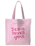 Jesus Tote Bag, Christian Tote Bags for Women, Religious Reusable Grocery Bags - color: Girly Pink
