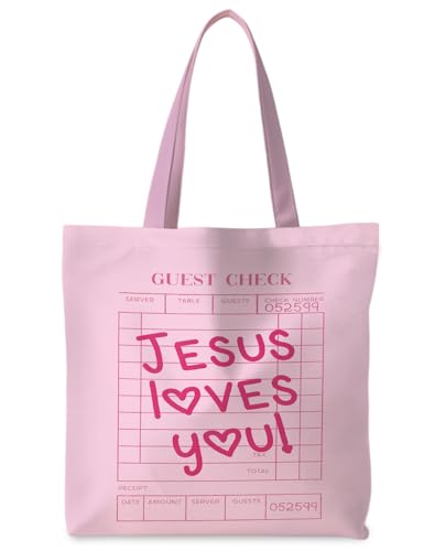 Jesus Tote Bag, Christian Tote Bags for Women, Religious Reusable Grocery Bags - color: Girly Pink