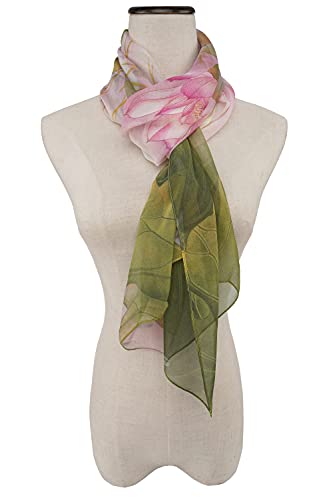 YOUR SMILE Ladies/Women's Lightweight Floral Print/Solid Color mixture Shawl Scarf For Spring Summer season - color: Green Pink Lotus