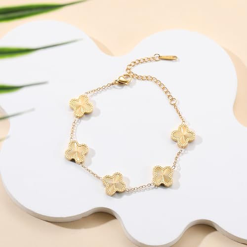 AIPPK 18K Gold Plated Clover Bracelet Dupes Gold Danity Bracelet for Women Flower Four Leaf Bracelets Lucky Jewelry Gifts for Women - color: Gold