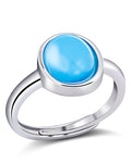 Silver Aquamarine Ring for Women - Adjustable Birthstone Ring with Oval Blue Gemstone, Minimalist Finger Ring for Daily Wear