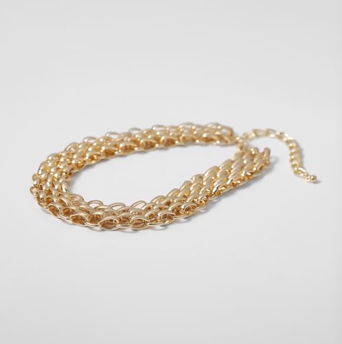 Layered Chain Necklace, Gold Tone Metal, Chunky Link Statement Choker, Punk Style Collar Necklace with Adjustable Clasp - color: Gold