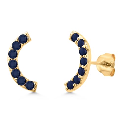 Gem Stone King 18K Yellow Gold Plated Silver Round 2MM Gemstone Stud Ear Crawler Earrings for Women - color: Blue Sapphire-September